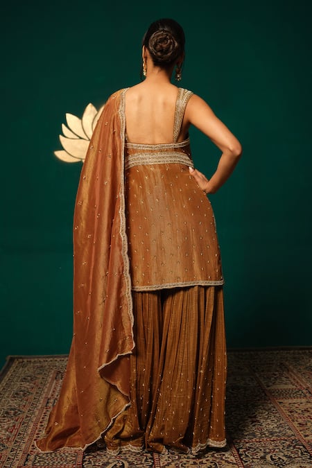 Niloufer By Aasif Ally Scattered Embroidered Shimmer Kurta Sharara Set 