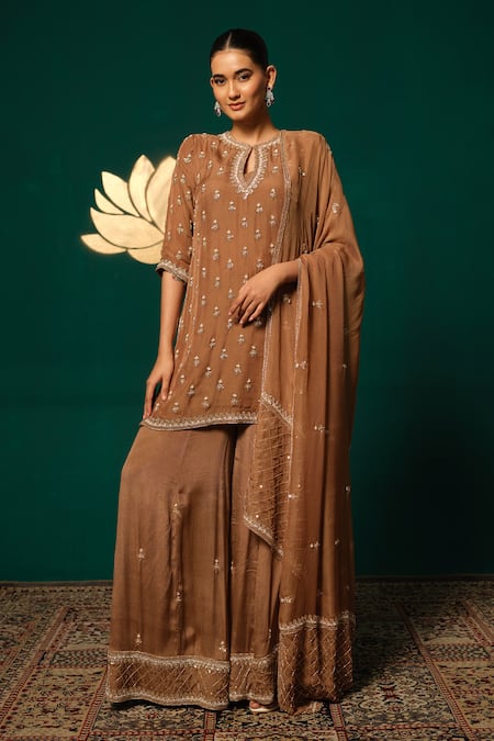 Niloufer By Aasif Ally Antique Sequin Hand Work Kurta Sharara Set 