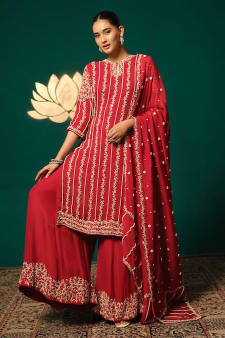 Niloufer By Aasif Ally Zardozi Embroidered Straight Kurta Sharara Set 