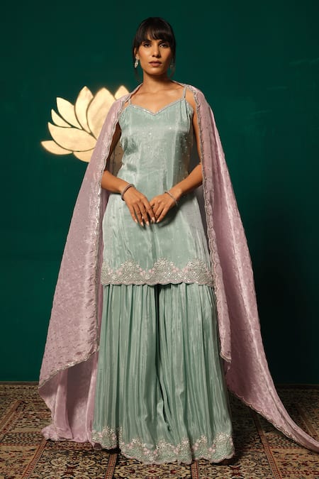 Niloufer By Aasif Ally Scattered Sequin Shimmer Kurta Sharara Set 