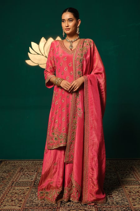 Niloufer By Aasif Ally Floral Sequin Embroidered Kurta Sharara Set 