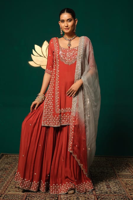 Niloufer By Aasif Ally Floral Embroidered Kurta Sharara Set 