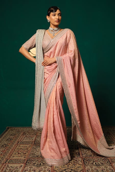 Niloufer By Aasif Ally Embroidered Saree Set With Contrast Dupatta 