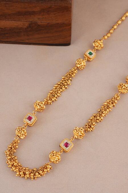 Smars Jewelry_Gold Plated Carved And Stone Embellished Antique Necklace _Online_at_Aza_Fashions