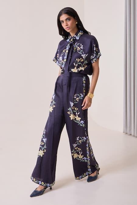 Needleten Floral Print Wide Leg Pant 