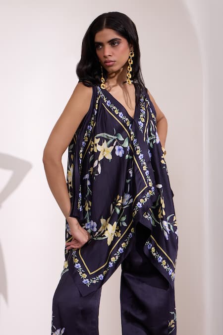 Needleten Floral Print Draped Top 