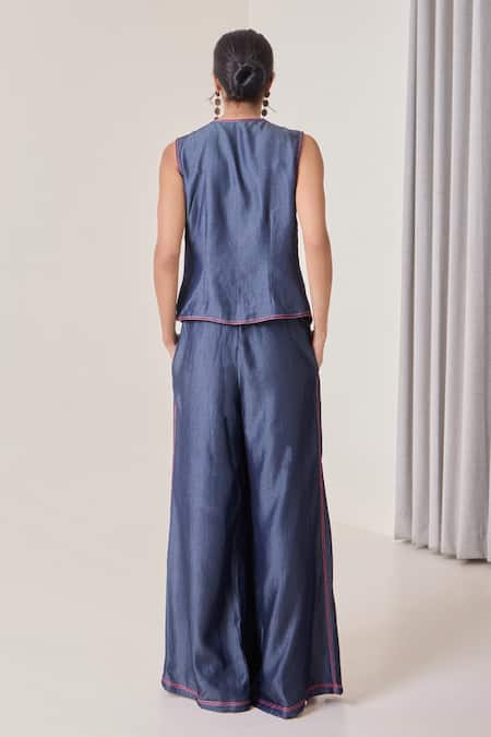 Needleten Denim Cutwork Tie-Up Blouse 