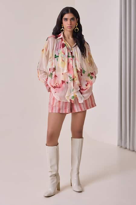 Needleten Floral Ruffled Shirt 