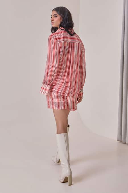 Needleten Striped Floral Applique Shirt 