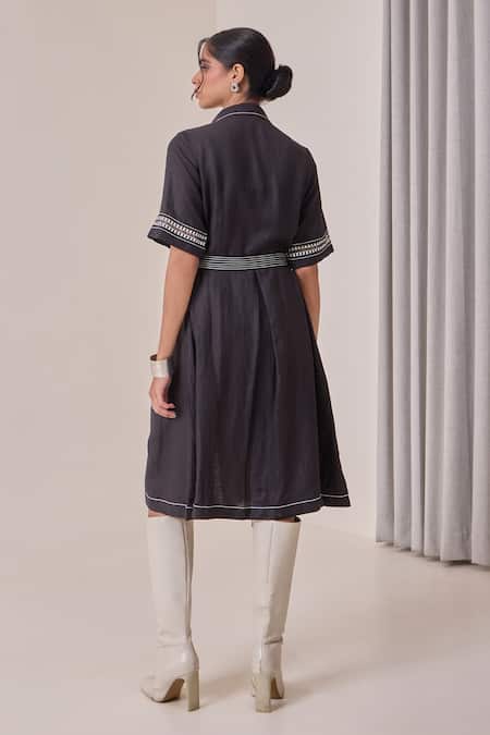 Needleten Embroidered Shirt Dress With Belt 