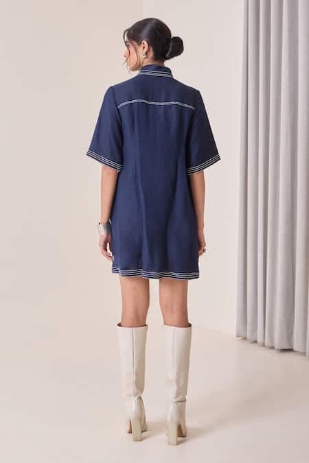 Needleten Embroidered Shirt Dress With Tie-Up Belt 