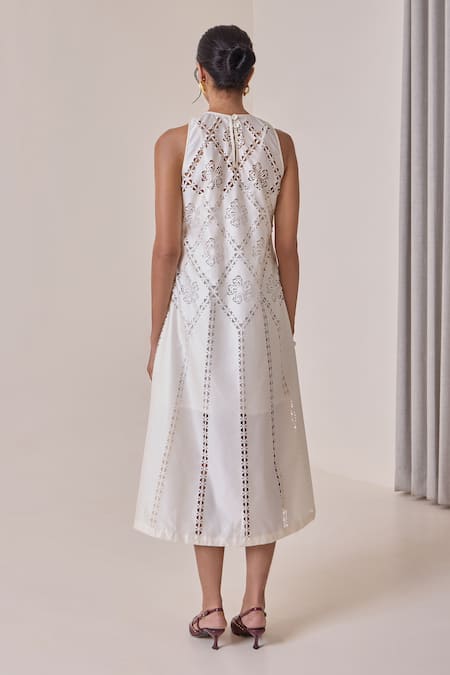 Needleten Cutwork Floral Geometric Midi Dress 