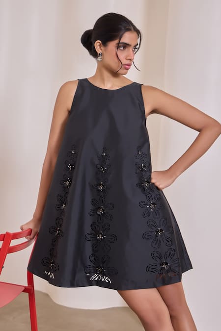 Needleten Floral Cutwork Sequin Embellished Dress 