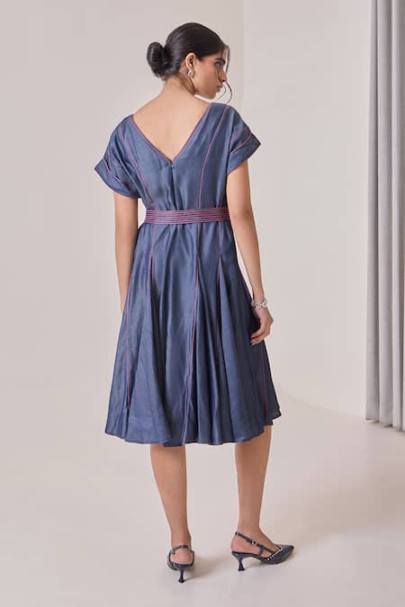 Needleten Cutwork Embroidered Midi Dress With Belt 