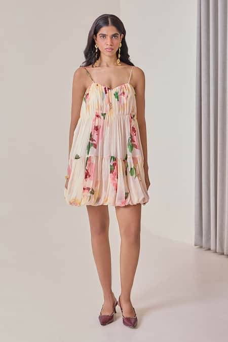 Needleten Floral Print Tiered Bubble Dress 