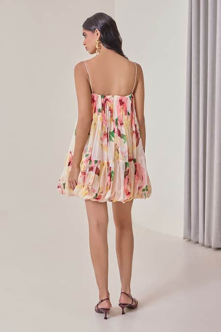 Needleten Floral Print Tiered Bubble Dress 