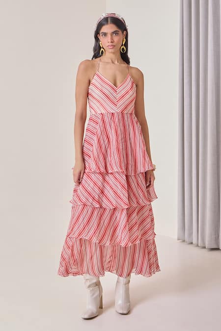 Needleten Striped Tiered Maxi Dress 