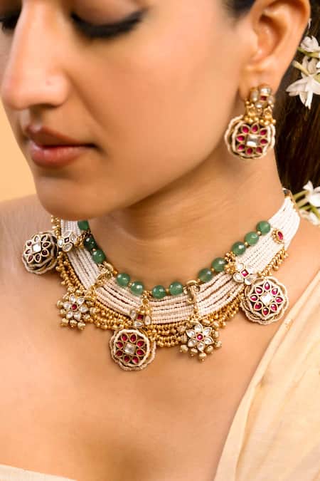 Saga Jewels Embellished Temple Carved Choker Set 