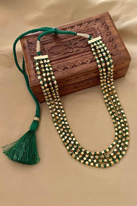 Saga Jewels Green Beaded Long Layered Necklace 