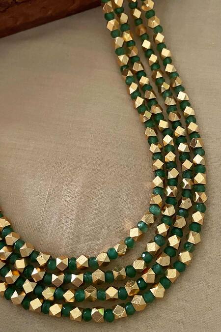 Saga Jewels_Green Beaded Long Layered Necklace _Online_at_Aza_Fashions