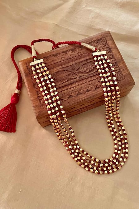 Saga Jewels Red Beaded Long Layered Necklace 