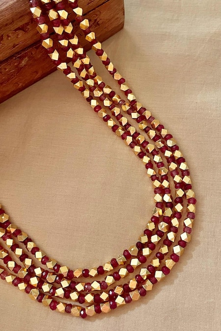 Saga Jewels_Red Beaded Long Layered Necklace _Online_at_Aza_Fashions