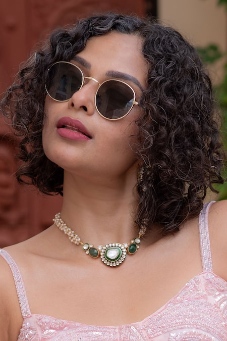 Saga Jewels Pearl Embellished & Enamel Necklace Set 