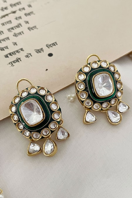 Buy_Saga Jewels_Green Pearls, Stones Embellished And Enamel Necklace Set 