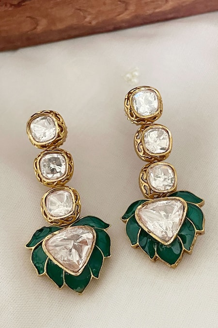 Saga Jewels Floral Motif Green Enamelled Necklace Set 