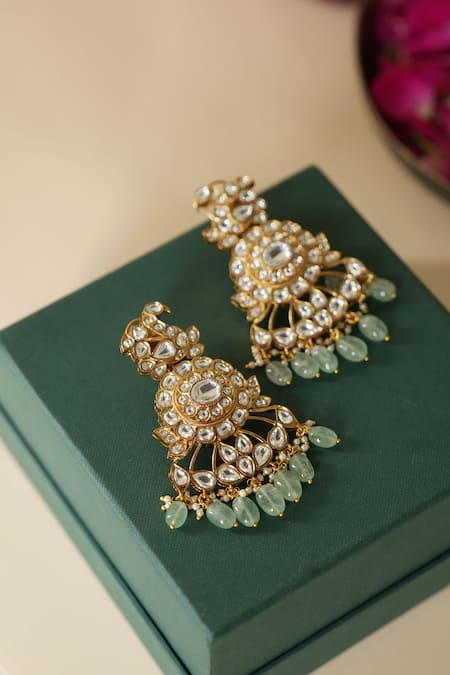 Saga Jewels Embellished Green Beaded Pendant Necklace Set 