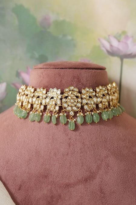 Saga Jewels Floral Polki Embellished Choker Necklace Set 