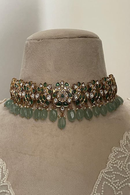 Saga Jewels Floral Polki Embellished Choker Set 