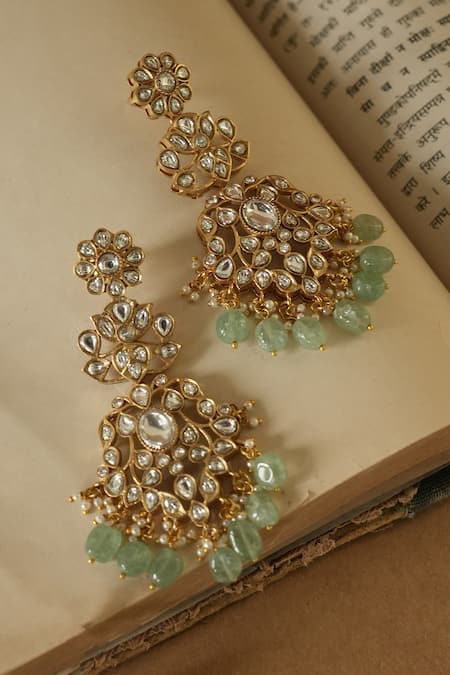 Saga Jewels_Gold Plated Beads, Stones Kundan Polki Embellished Bridal Necklace Set _Online_at_Aza_Fashions