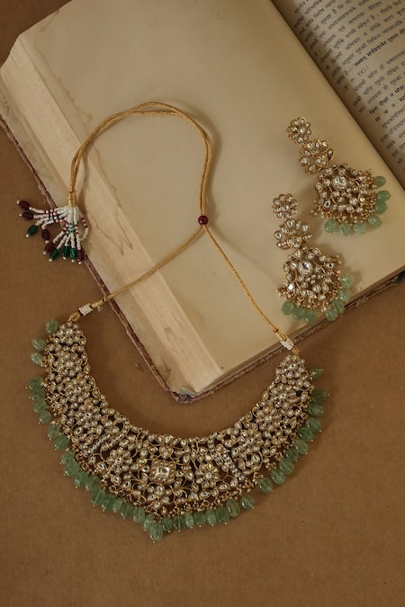 Saga Jewels Kundan Polki Embellished Bridal Necklace Set 