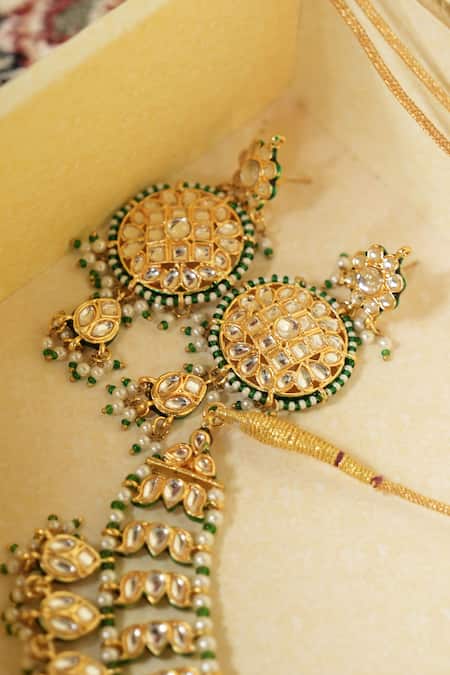 Saga Jewels_Gold Plated Pearls, Beads, Stones Kundan Studded Necklace Set _Online_at_Aza_Fashions