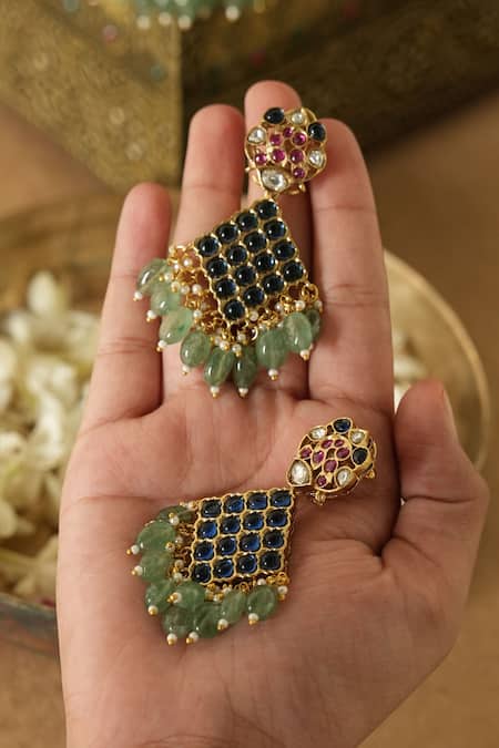 Saga Jewels_Multi Color Pearls, Stones, Gota Patti, Beads Polki And Embellished Necklace Set _Online_at_Aza_Fashions