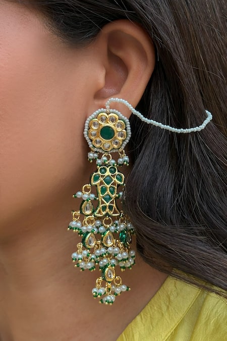 Saga Jewels Fish Motif Kundan Long Earrings
