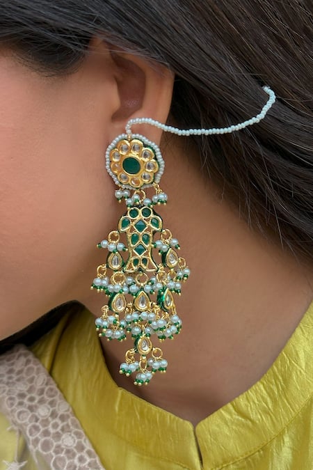 Saga Jewels Fish Motif Kundan Long Earrings