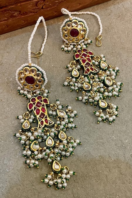Saga Jewels Fish Motif Embellished Kundan Long Earrings 