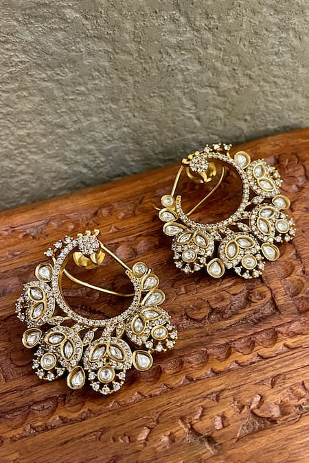 Saga Jewels Polki Embellished Hoop Earrings 