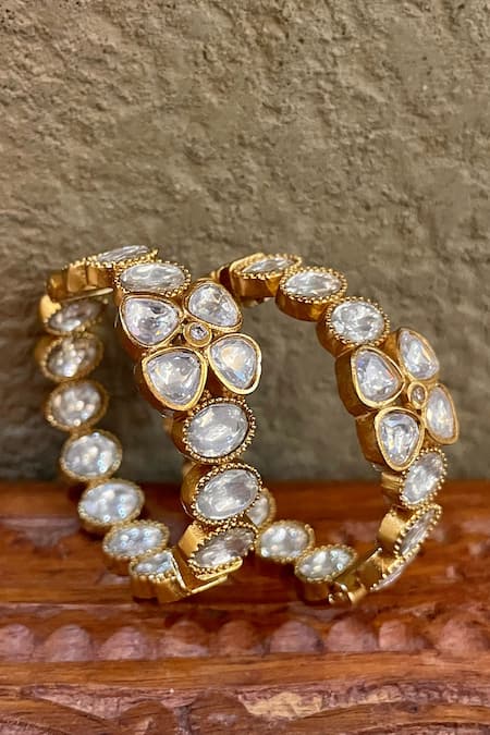 Saga Jewels Polki Embellished Hoop Earrings 