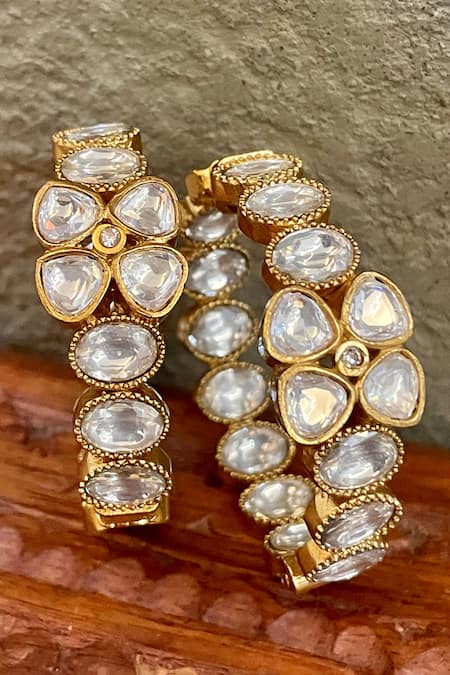 Saga Jewels_Gold Plated Stones, Crystals Polki Embellished Hoop Earrings _Online_at_Aza_Fashions