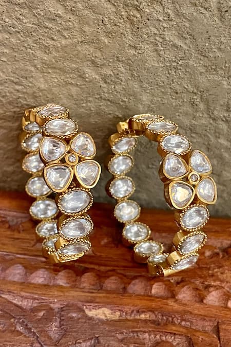 Saga Jewels Polki Embellished Hoop Earrings 