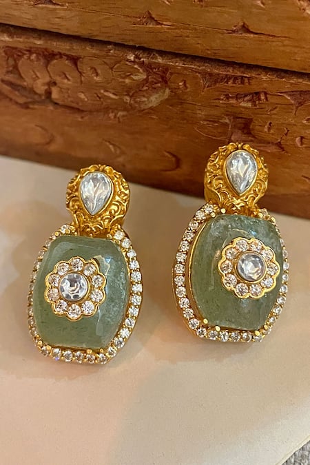 Saga Jewels Polki Jade Stone Embellished Earrings 