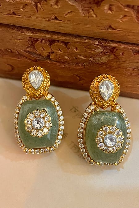 Saga Jewels Polki Jade Stone Embellished Earrings 
