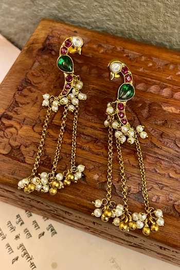 Saga Jewels Peacock Motif Chain Danglers Earrings 
