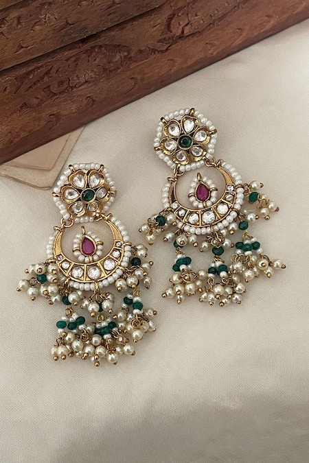 Saga Jewels Polki Embellished Chandbali Earrings 