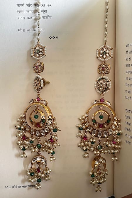 Saga Jewels Polki Embellished Chandbali Earrings