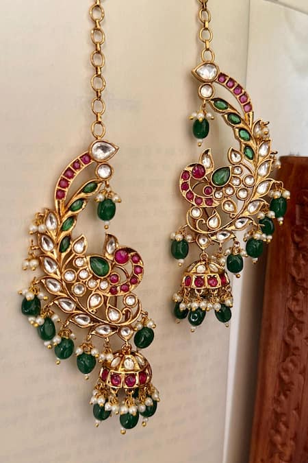 Saga Jewels Polki Peacock Motif Embellished Ear Cuffs 