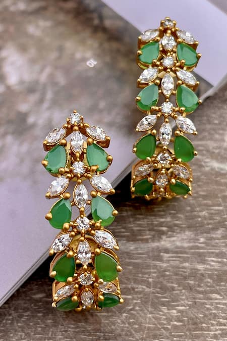 Saga Jewels Green Zircon Embellished Hoop Earrings 